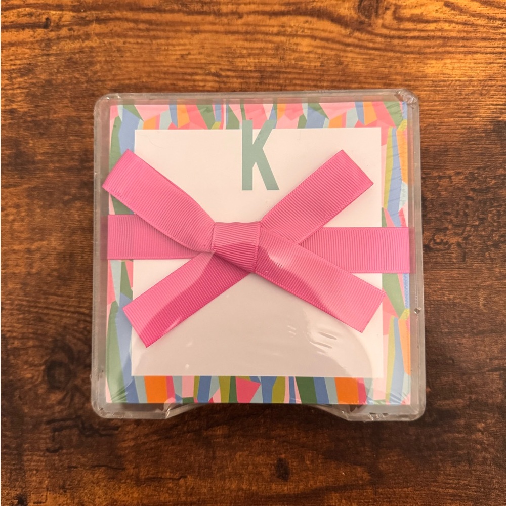 Colorful K Notepad with Pink Ribbon and Acrylic Holder